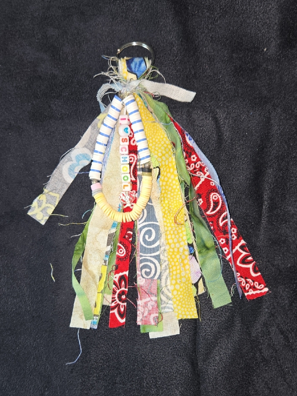 Handmade Fabric Tassel Keychain with Bead Charm - Multi Color